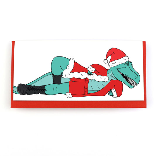 Sexy T-Rex Santa Dinosaur Christmas Greeting Card