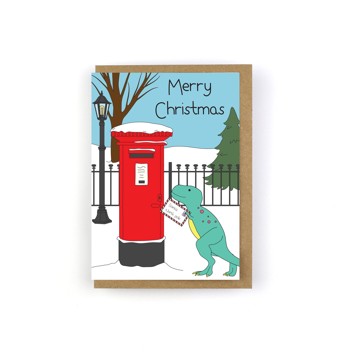Christmas Post Dinosaur Christmas Greeting Card