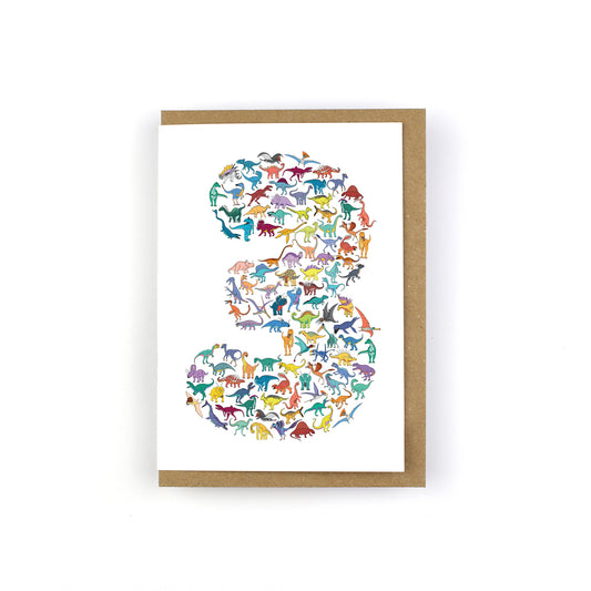 Number 03 Scatter Dinosaur Greeting Card