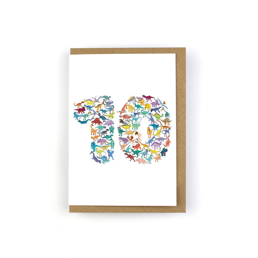 Number 10 Scatter Dinosaur Greeting Card