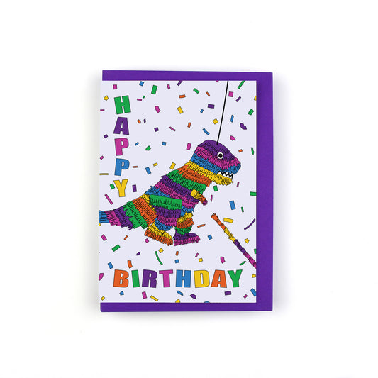 Happy Birthday Pinata Dinosaur Greeting Card