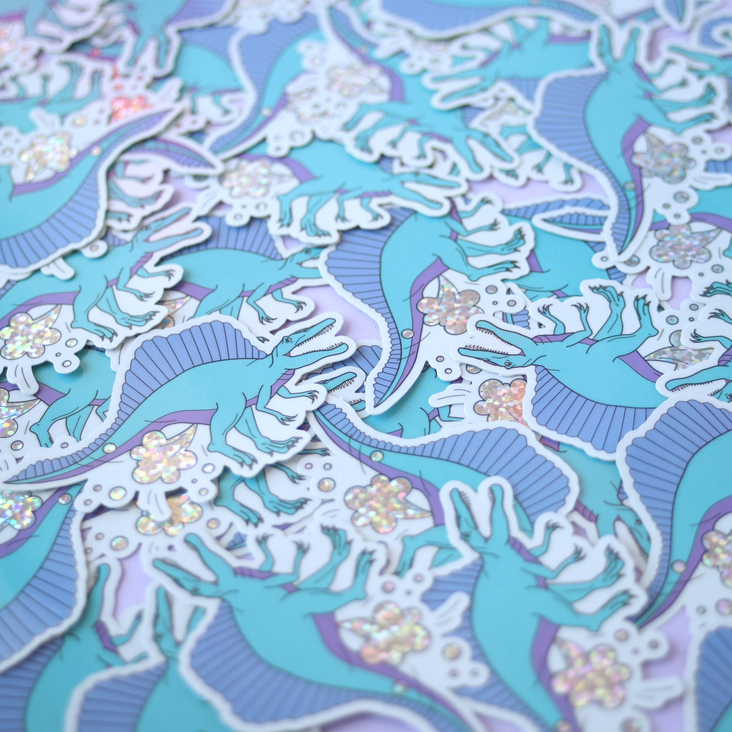 Blue Dinosaur Farting Glitter Vinyl Sticker