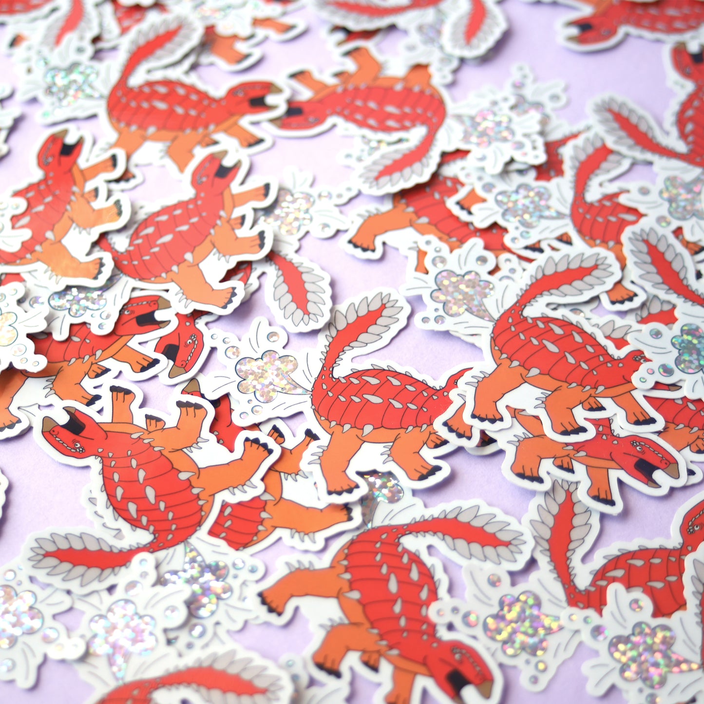 Orange Dinosaur Farting Glitter Vinyl Sticker