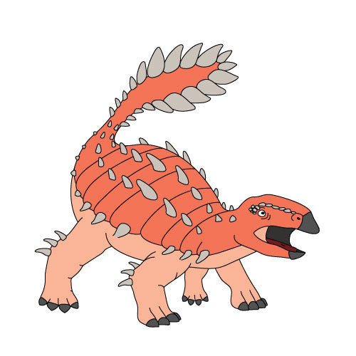 illustration of a orange tone stegouros dinosaur with its mouth open in shock
