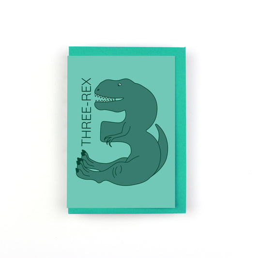 Three-Rex Dinosaur Number Greeting Card