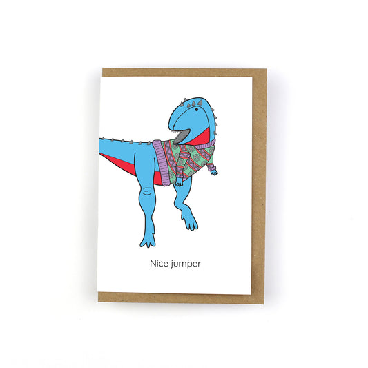 Ugly Christmas Jumper Dinosaur Greeting Card