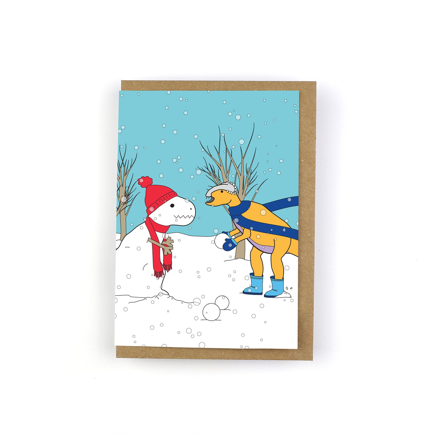 snow-rex dinosaur greeting card