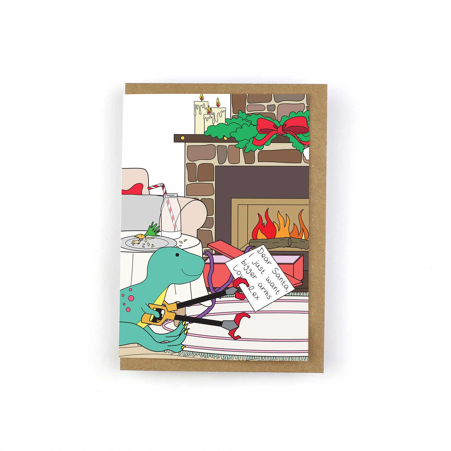 Christmas morning dinosaur card