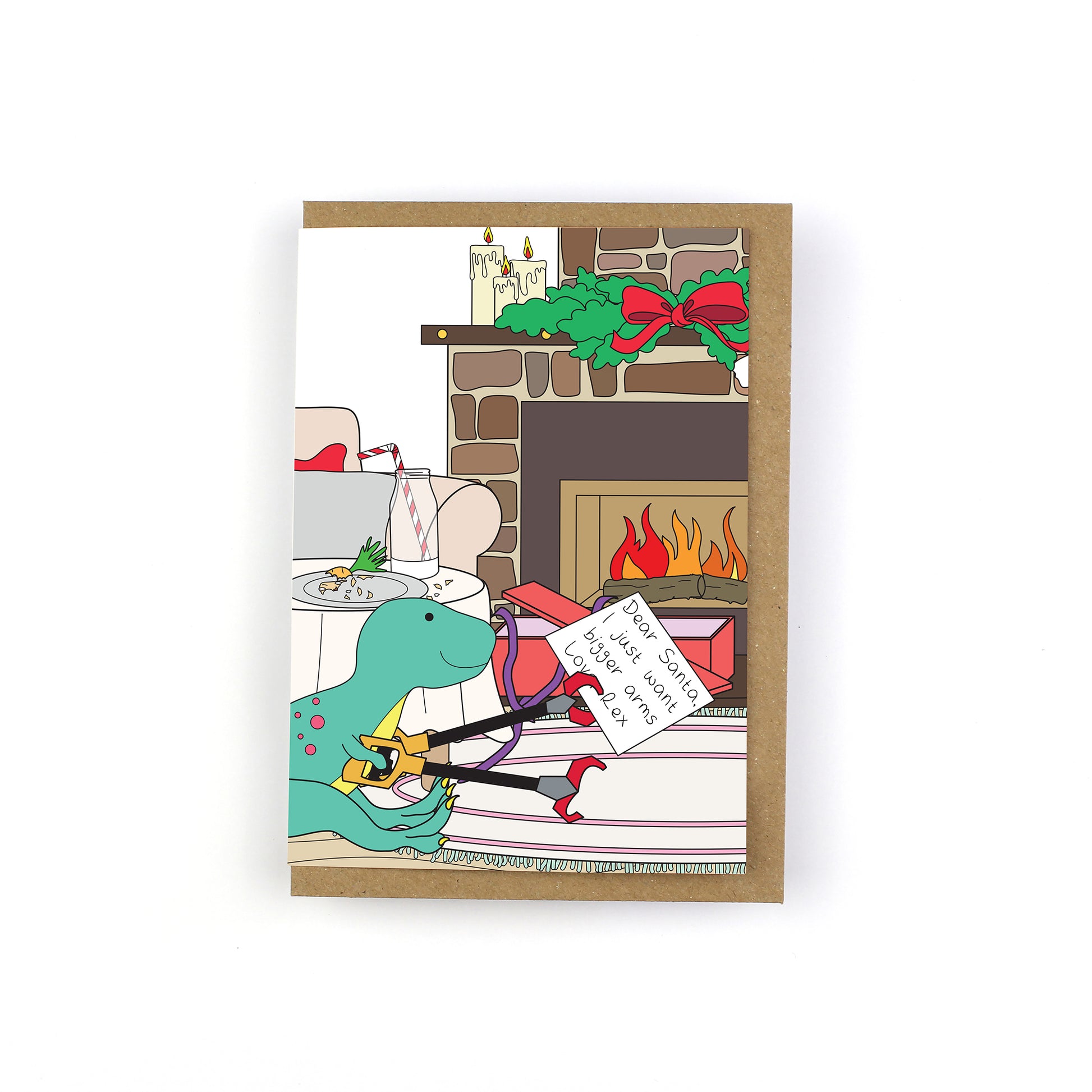 Christmas morning dinosaur card