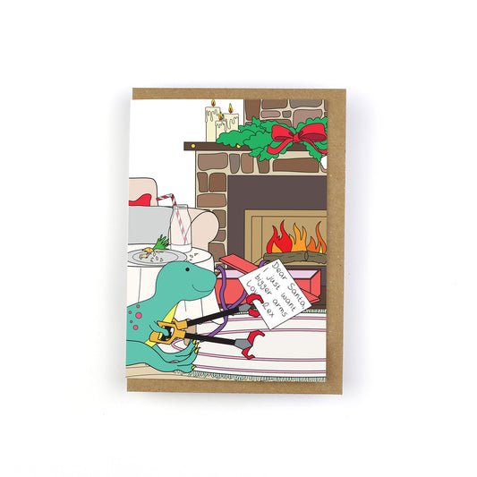 Christmas morning dinosaur card