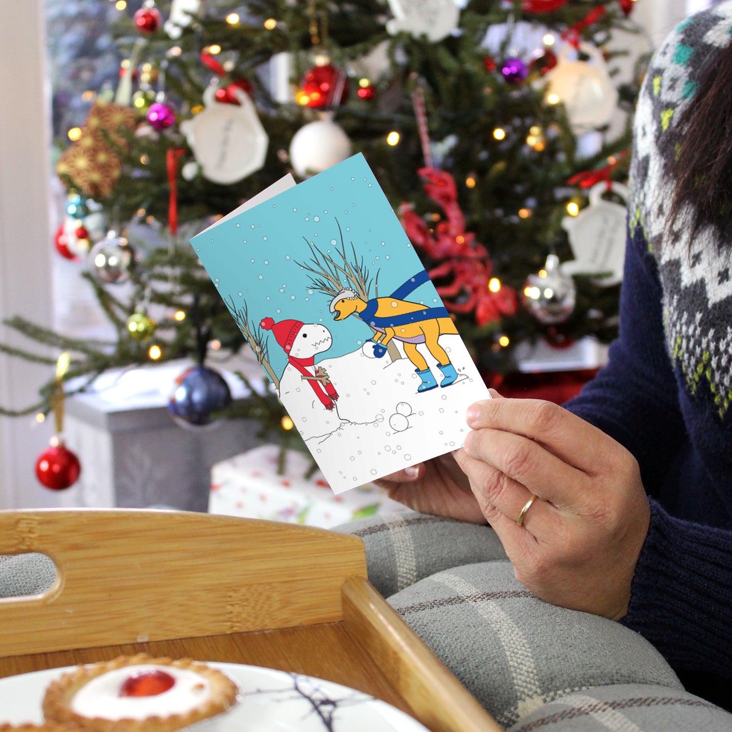 snow-rex dinosaur greeting card