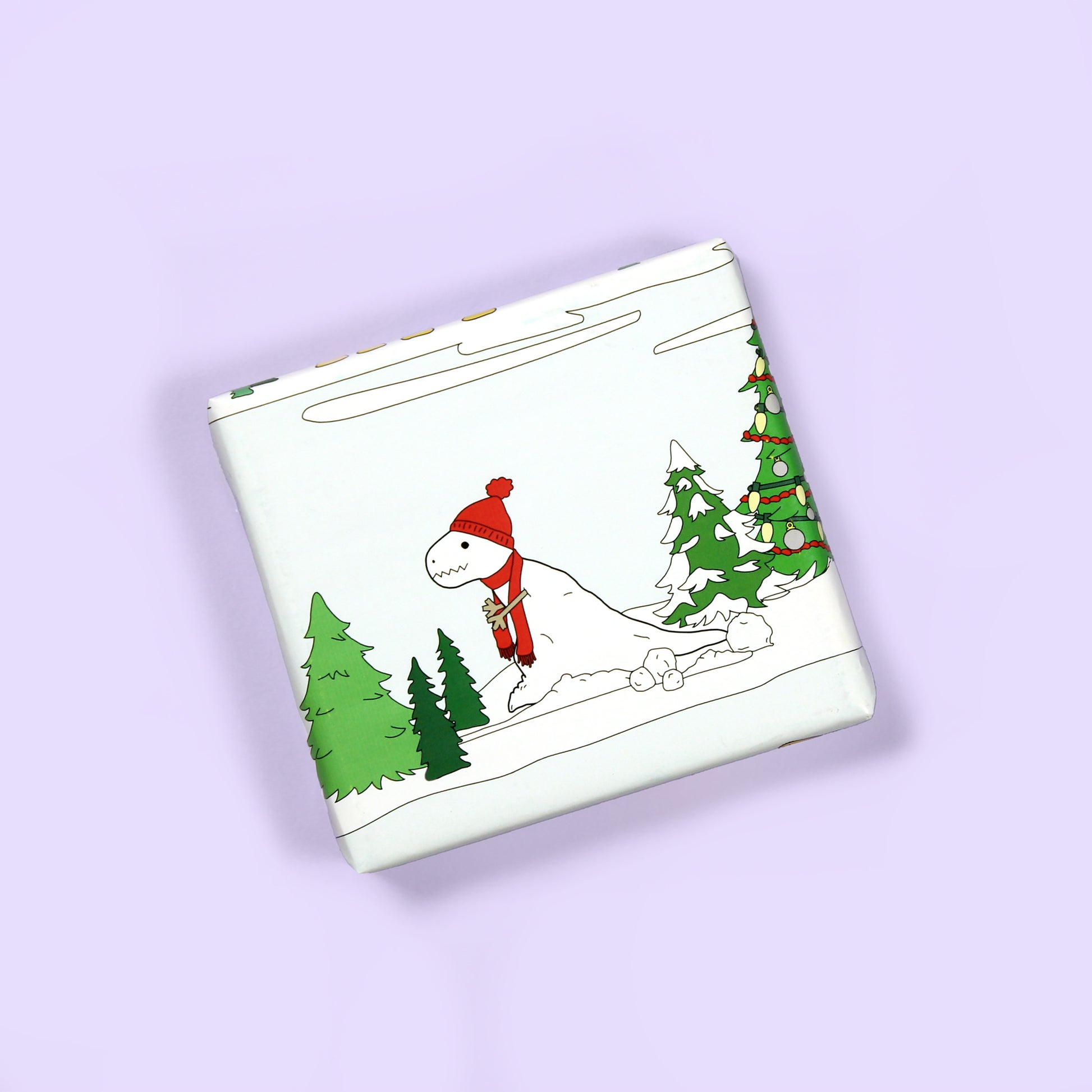 a small box wrapped in Christmas winter scene Dinosaur Wrapping Paper