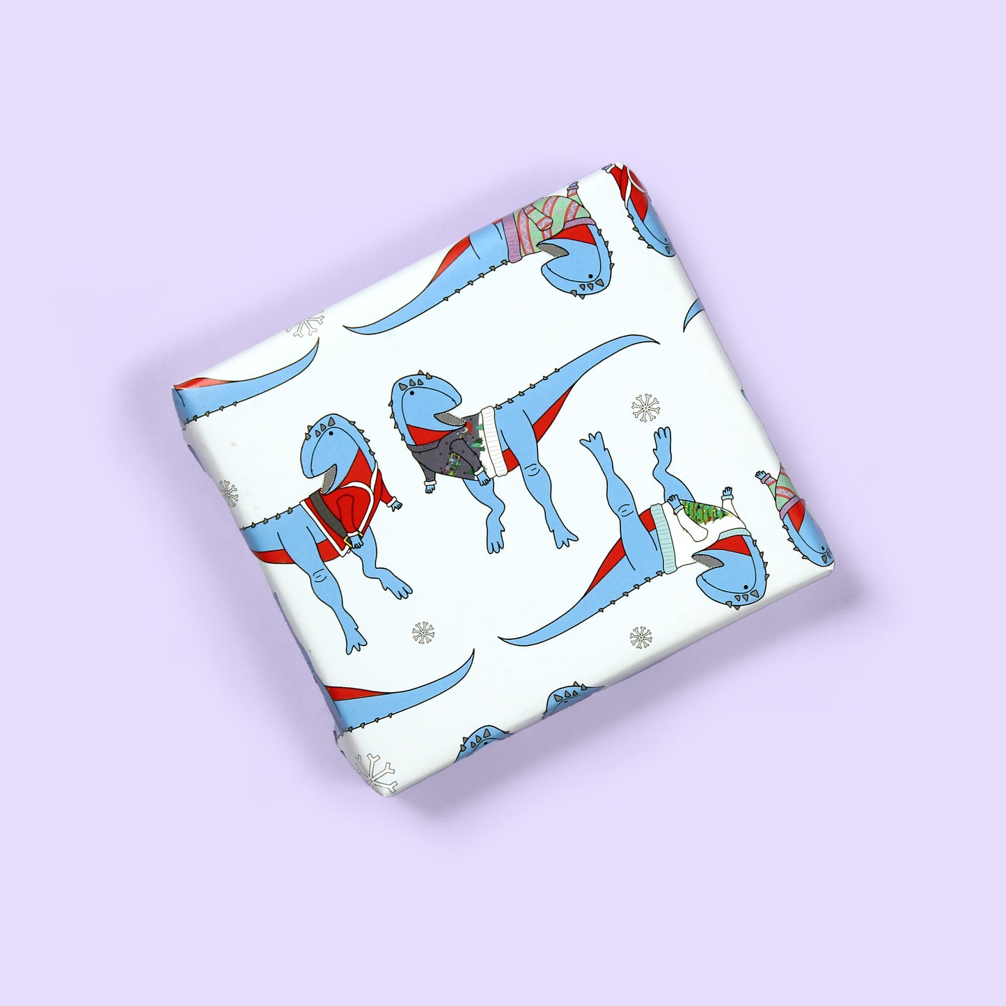 a small box wrapped in ugly Christmas jumper Dinosaur Wrapping Paper