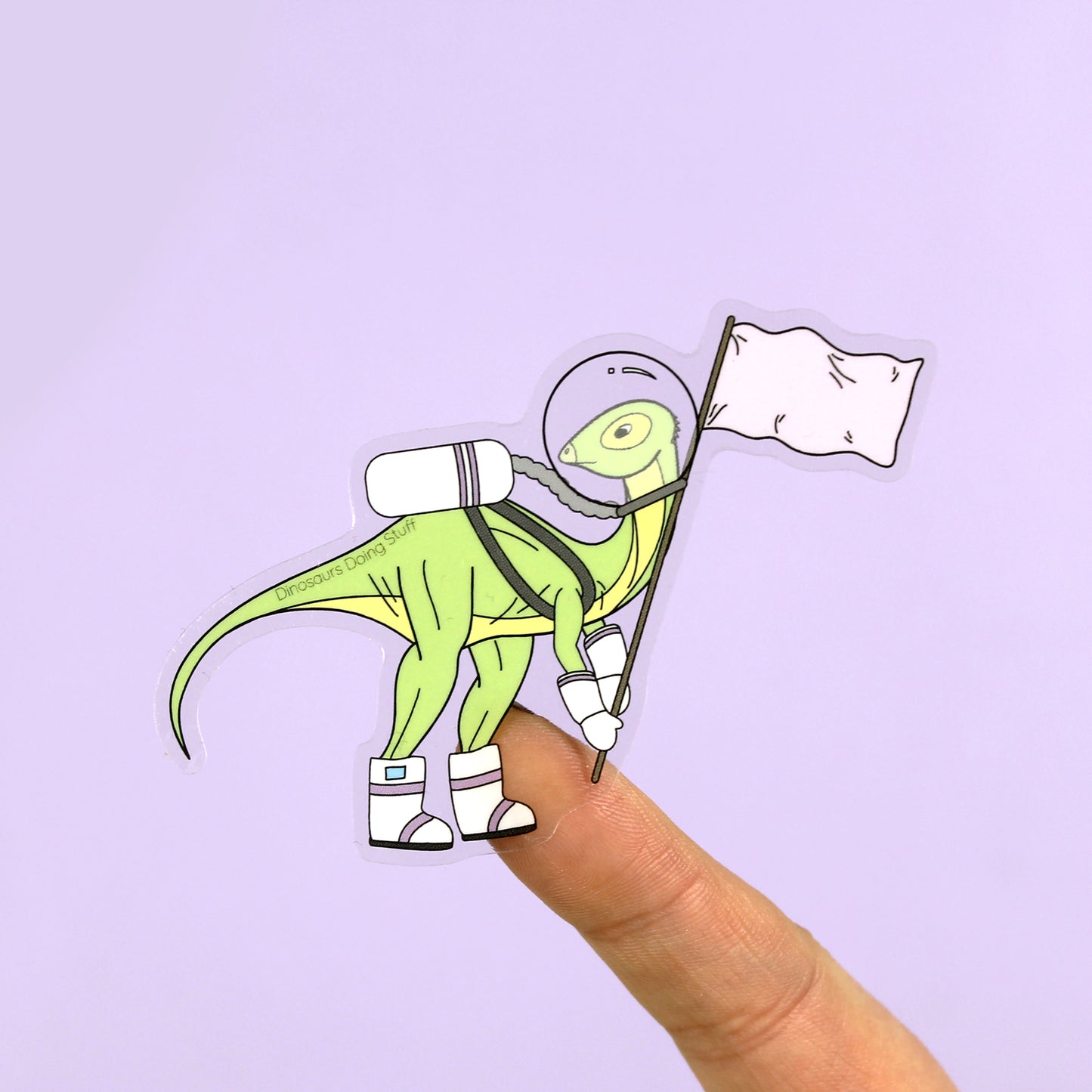 Astronaut Dinosaur Clear Vinyl Sticker - Micropachycephalosaurus