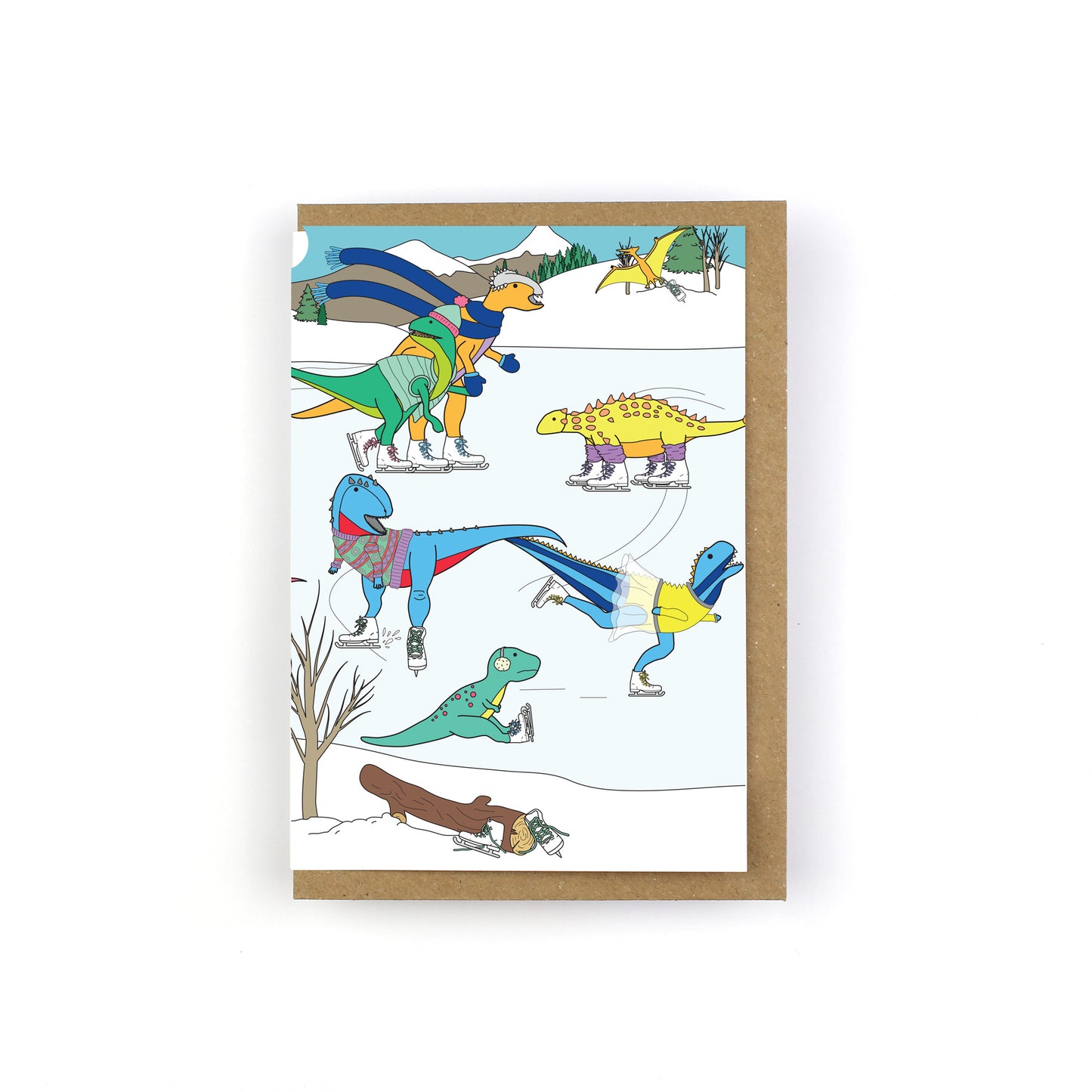 Ice Skating Dinosaur Christmas Greeting Card