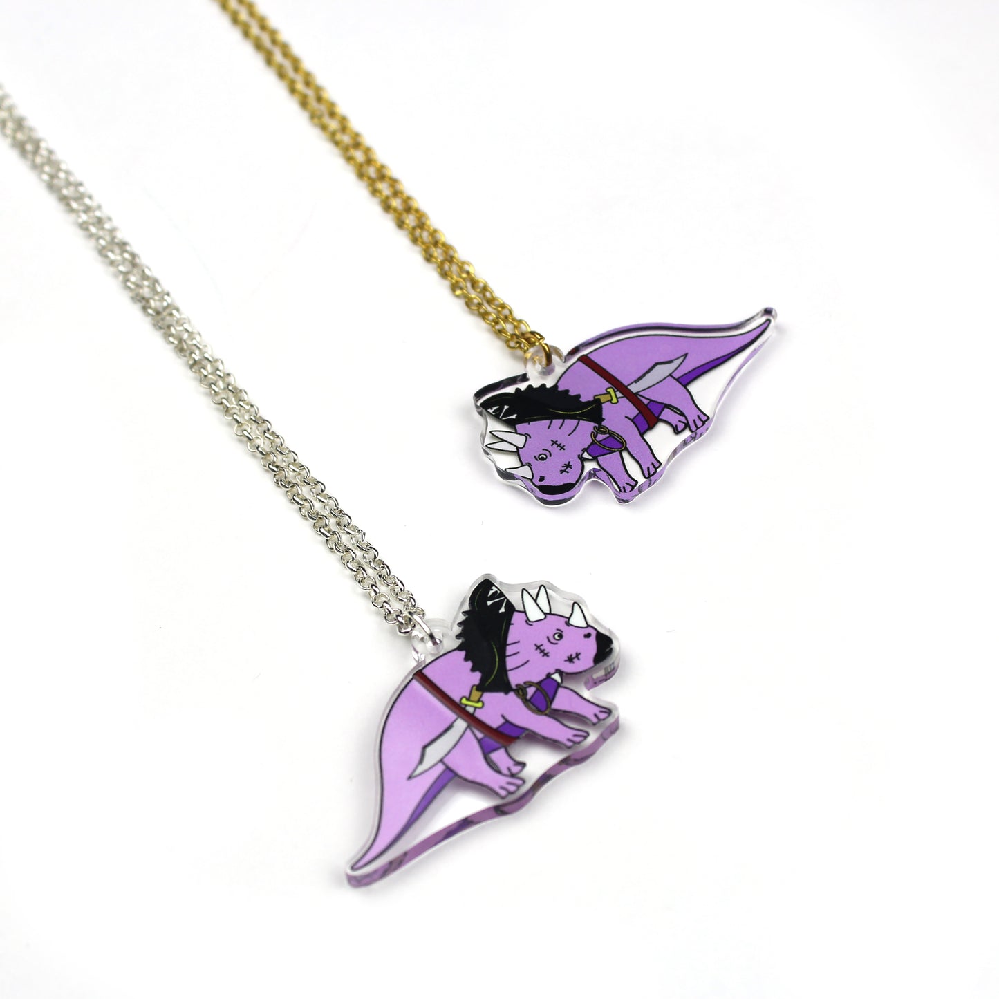 Pirate Dinosaur Necklace with gold and silver tone chains