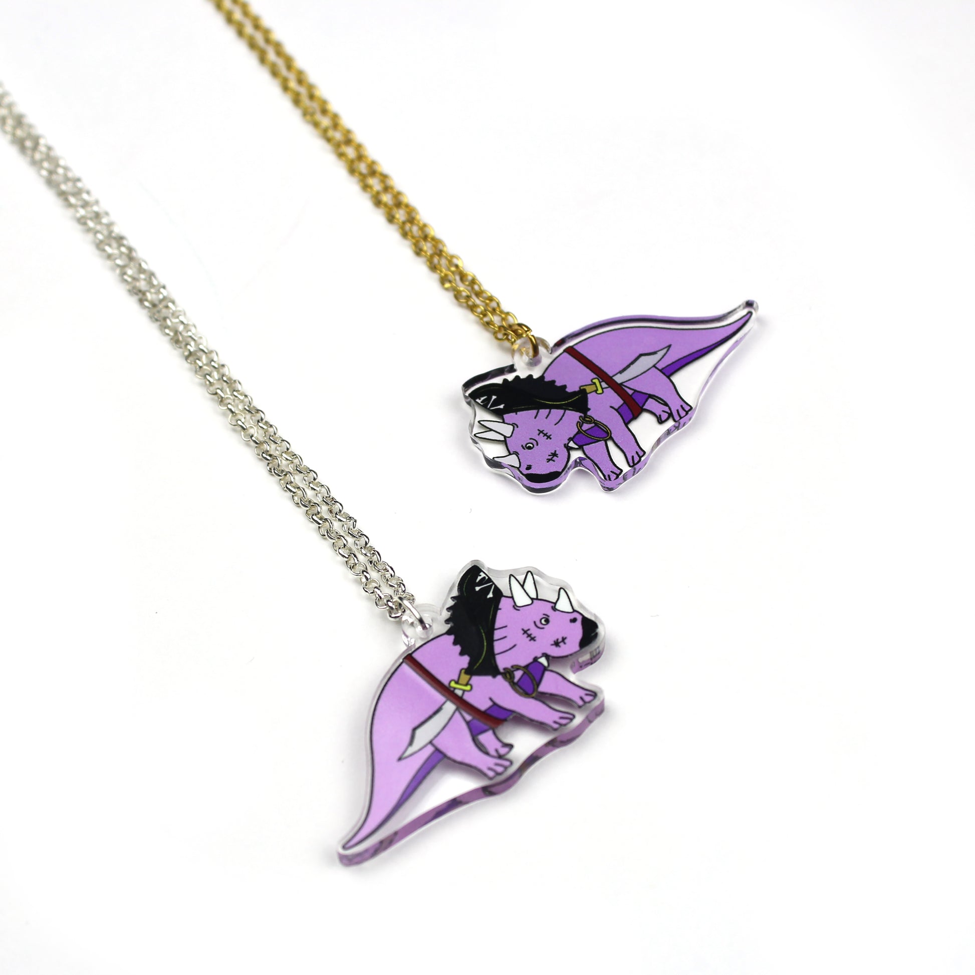 Pirate Dinosaur Necklace with gold and silver tone chains