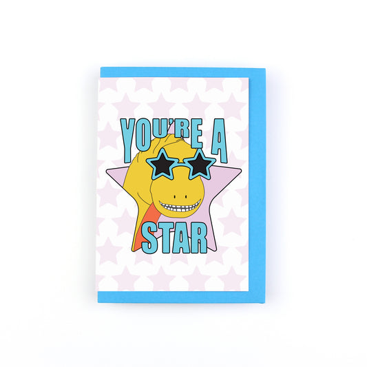 You're A Star Glasses (Star) Dinosaur Greeting Card