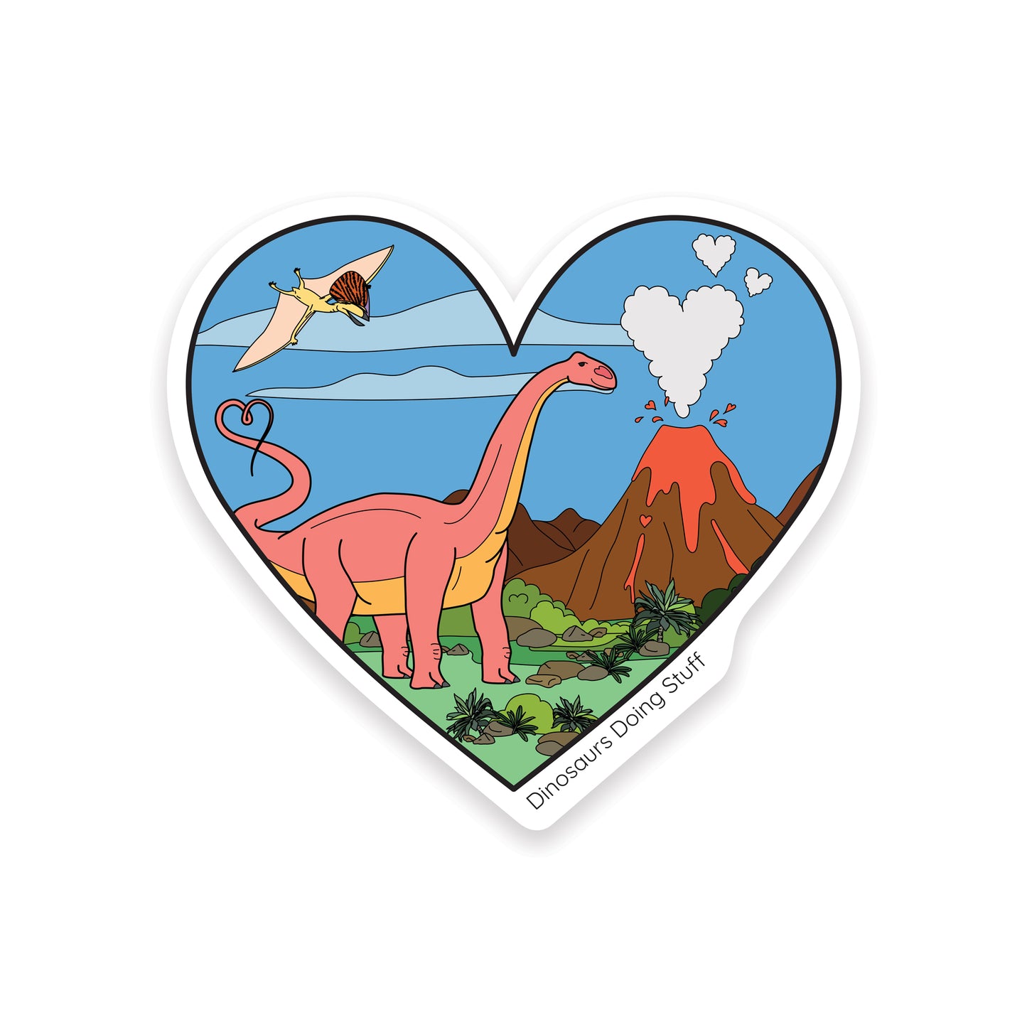 Heart Dinosaur Vinyl Sticker - Lava