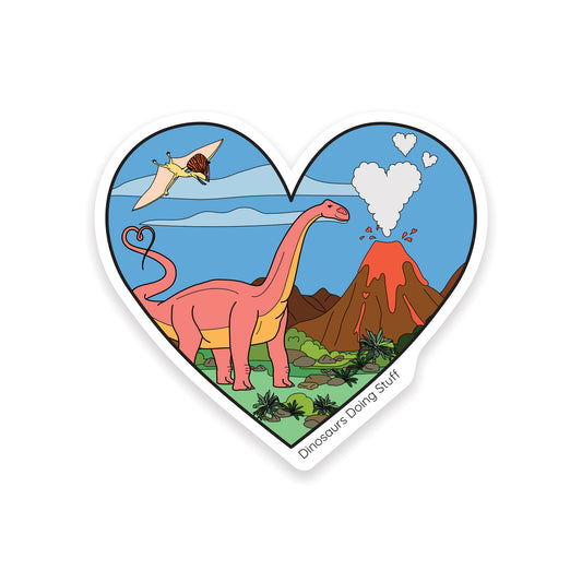 Heart Dinosaur Vinyl Sticker - Lava