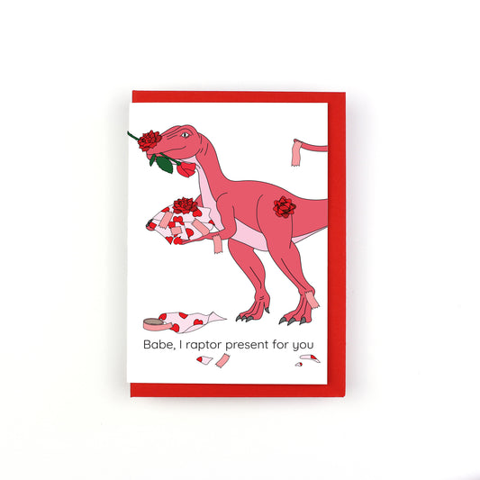 Raptor Present - Valentine's Dinosaur Greeting Card