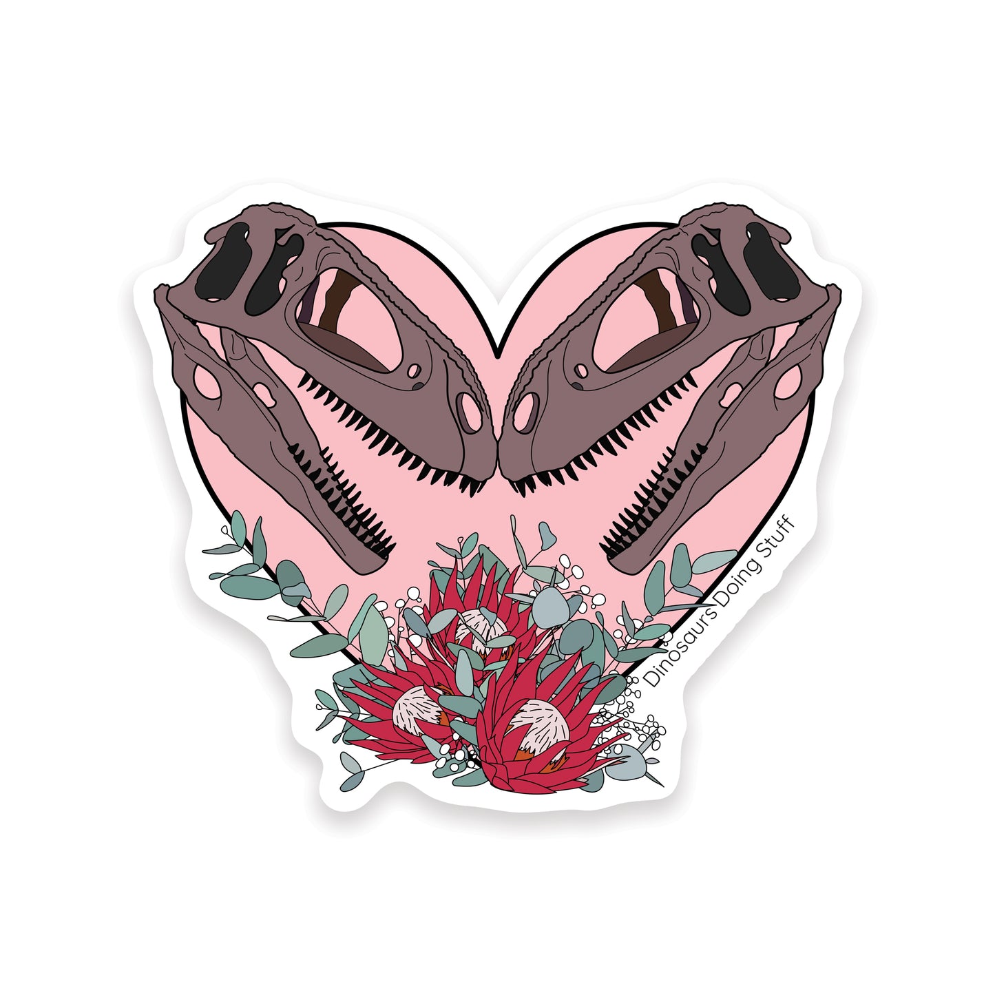 Heart Dinosaur Vinyl Sticker - Skulls