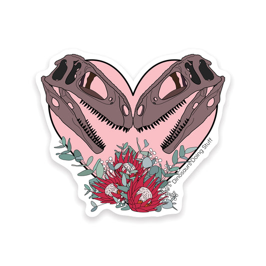 Heart Dinosaur Vinyl Sticker - Skulls