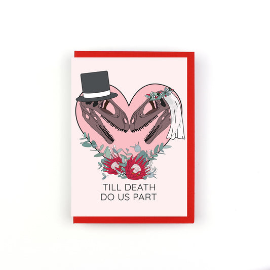 Till Death Do Us Part Dinosaur Wedding Greeting Card - Bride and Groom