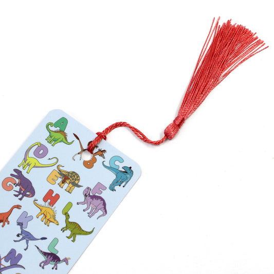 alphabet dinosaur bookmark with coral tassel