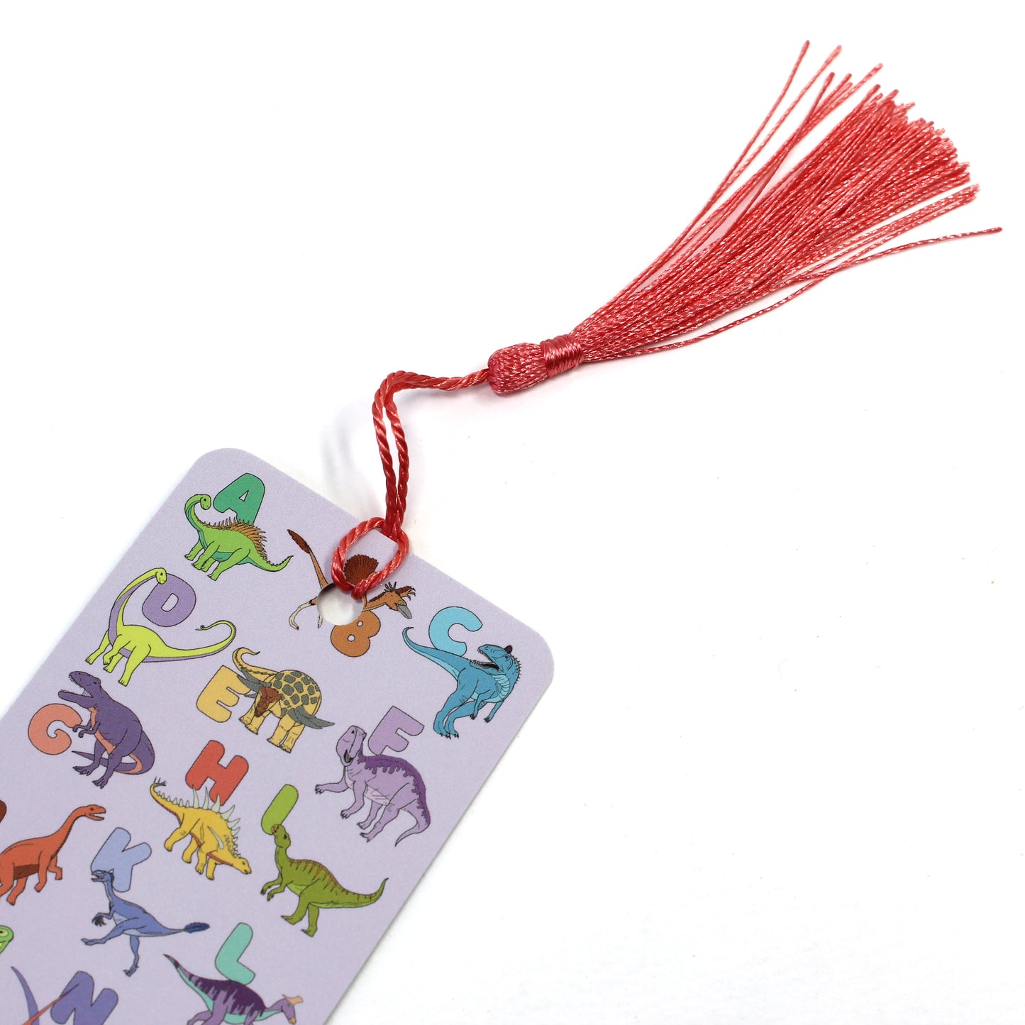 alphabet dinosaur bookmark with coral tassel