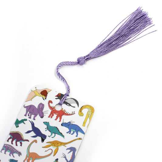 scatter dinosaur bookmark with purple tassel