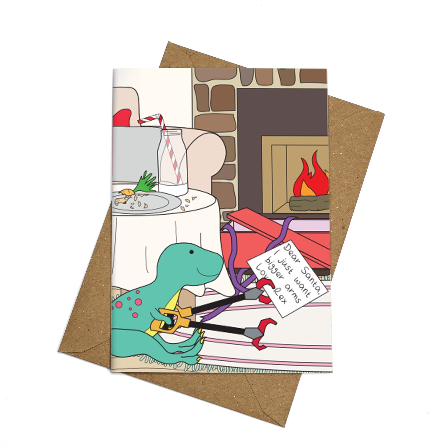 Christmas morning dinosaur card
