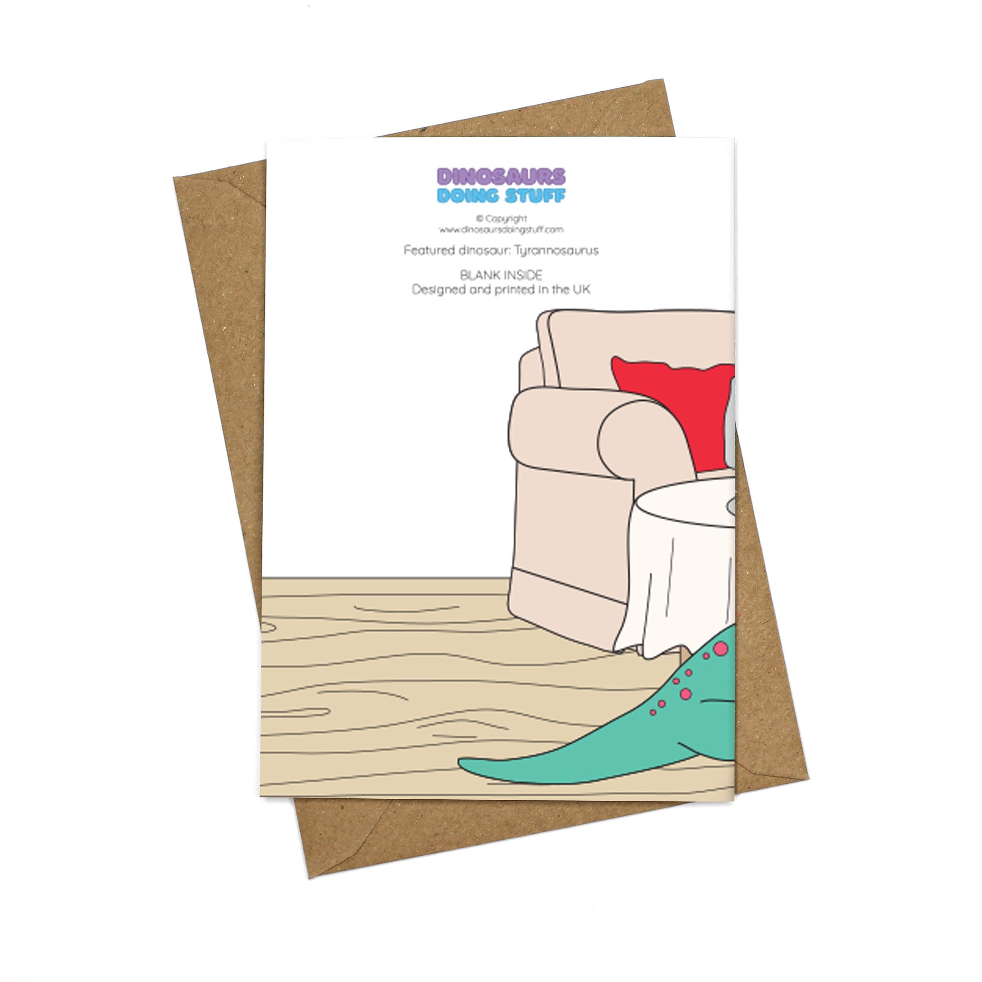 back of Christmas morning dinosaur card