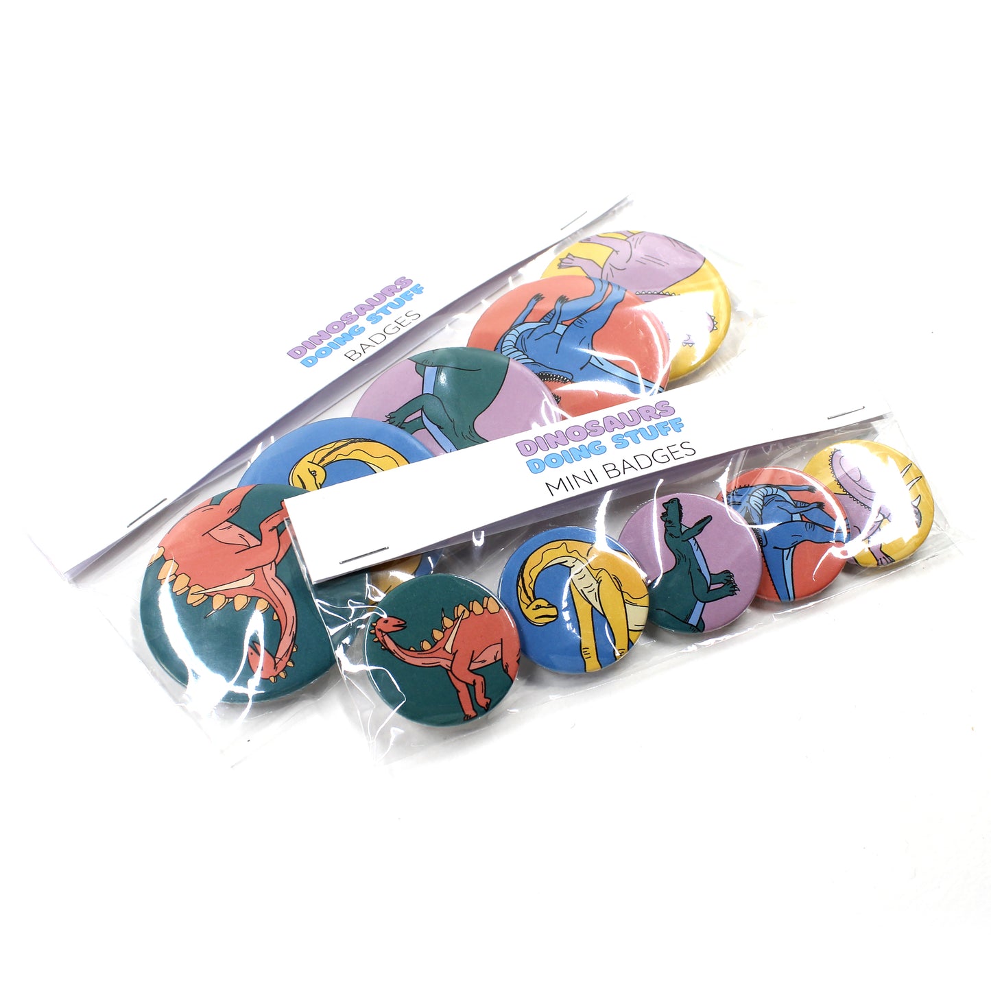 medium and mini 5 dinosaur badge packs