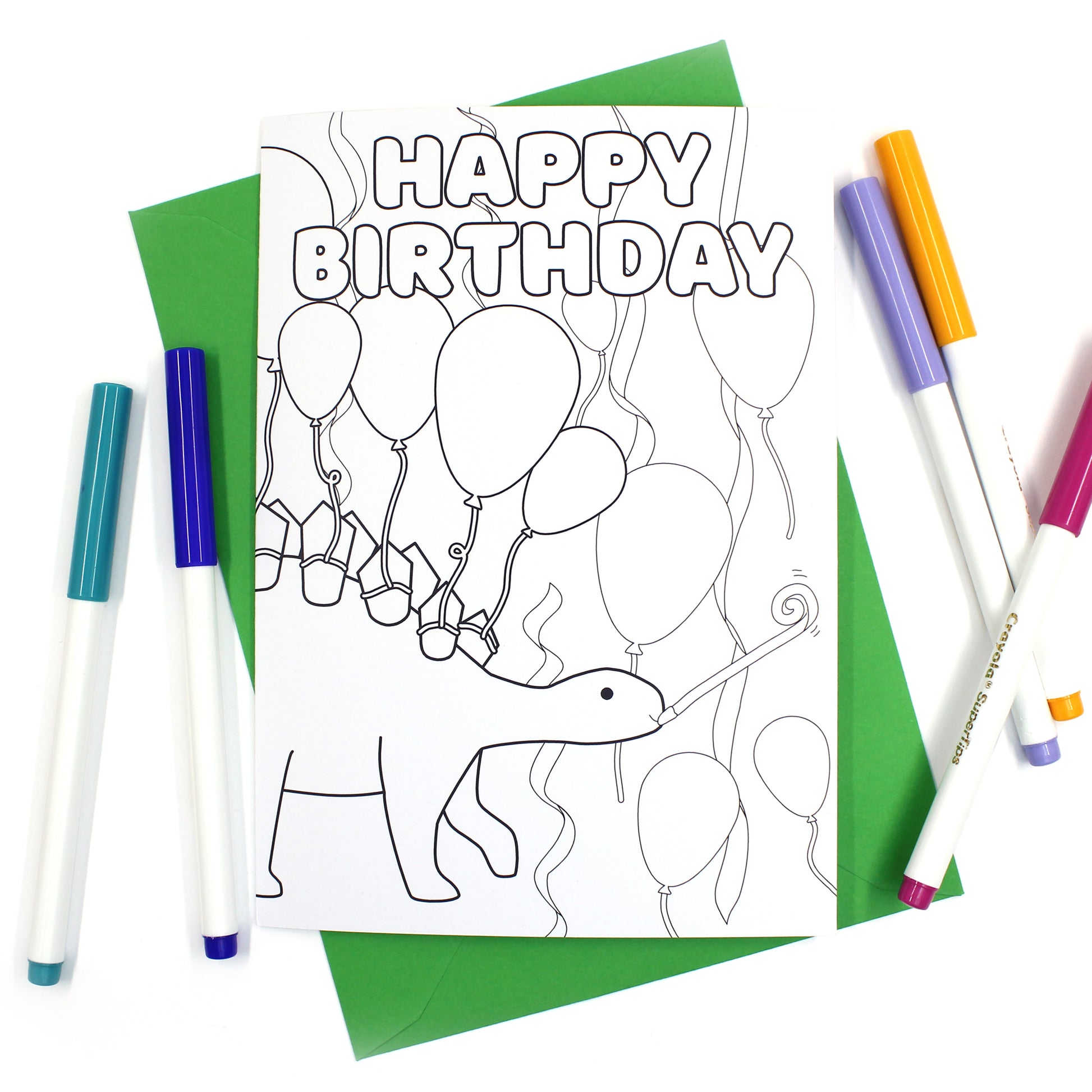 stegosaurus party colouring in greeting card