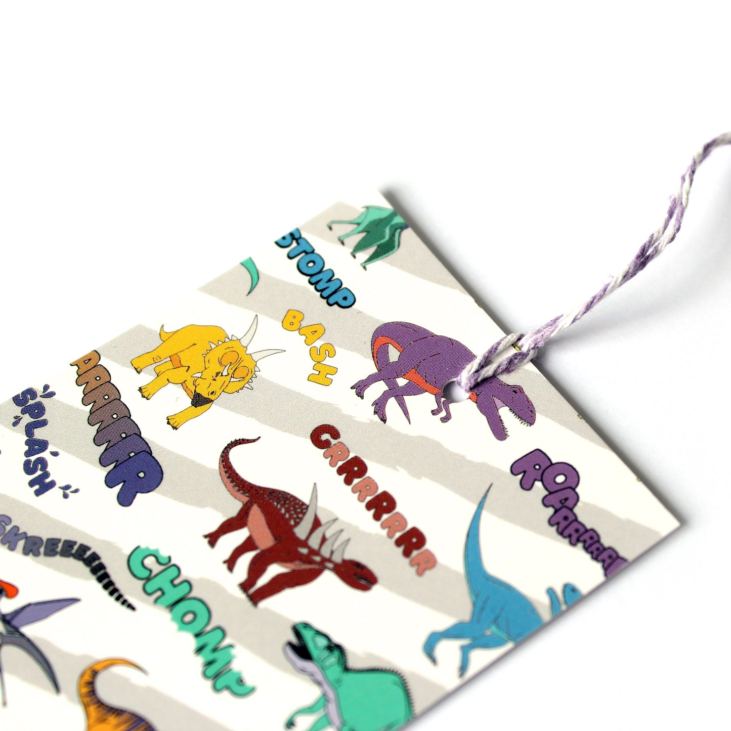 dinosaur words gift tag close up