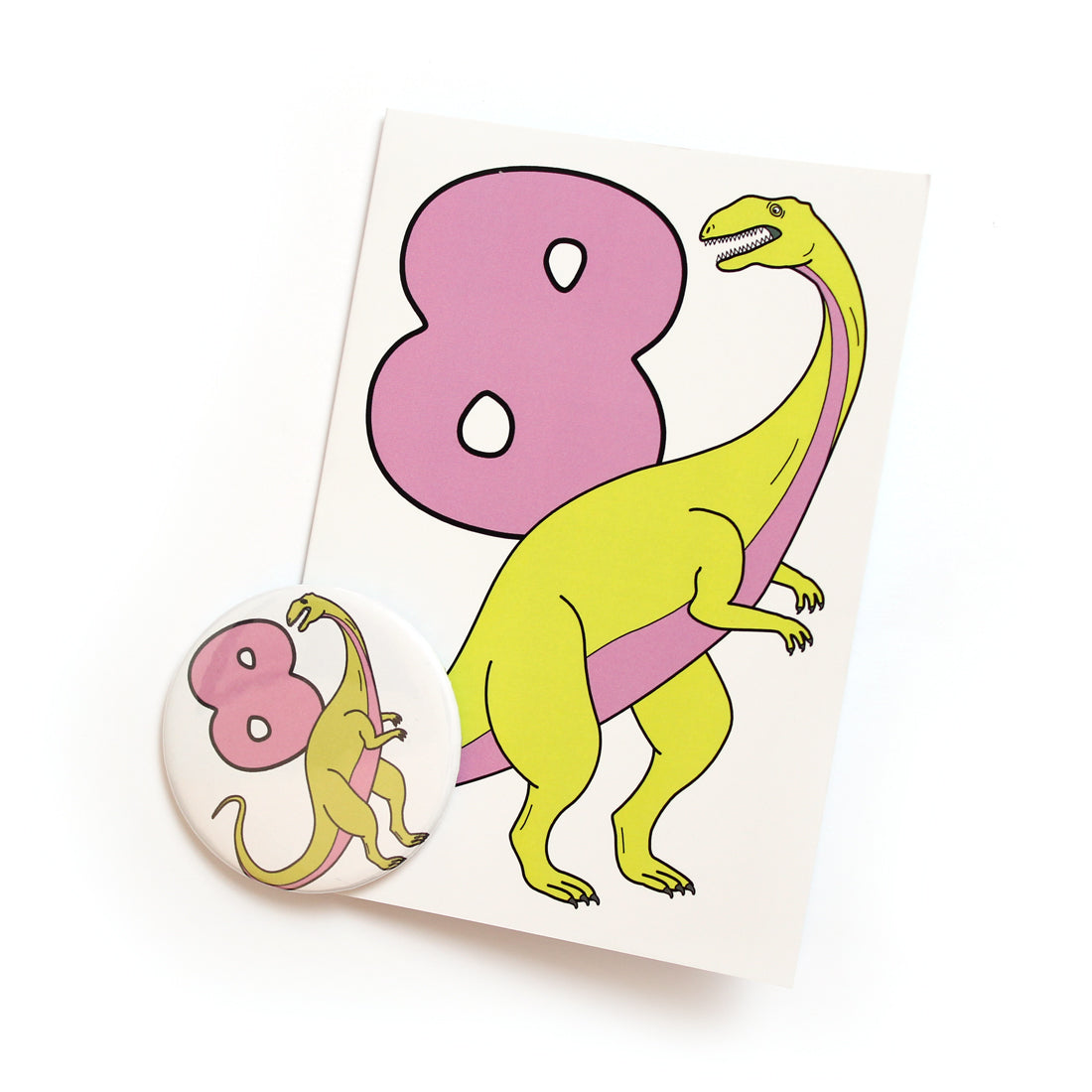 Number 8 Dinosaur Greeting card and badge
