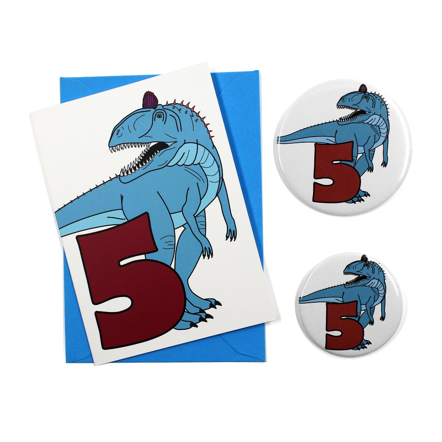 dinosaur number 5 card and badge