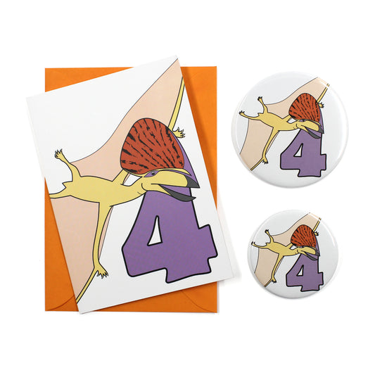 dinosaur number 4 card and badge