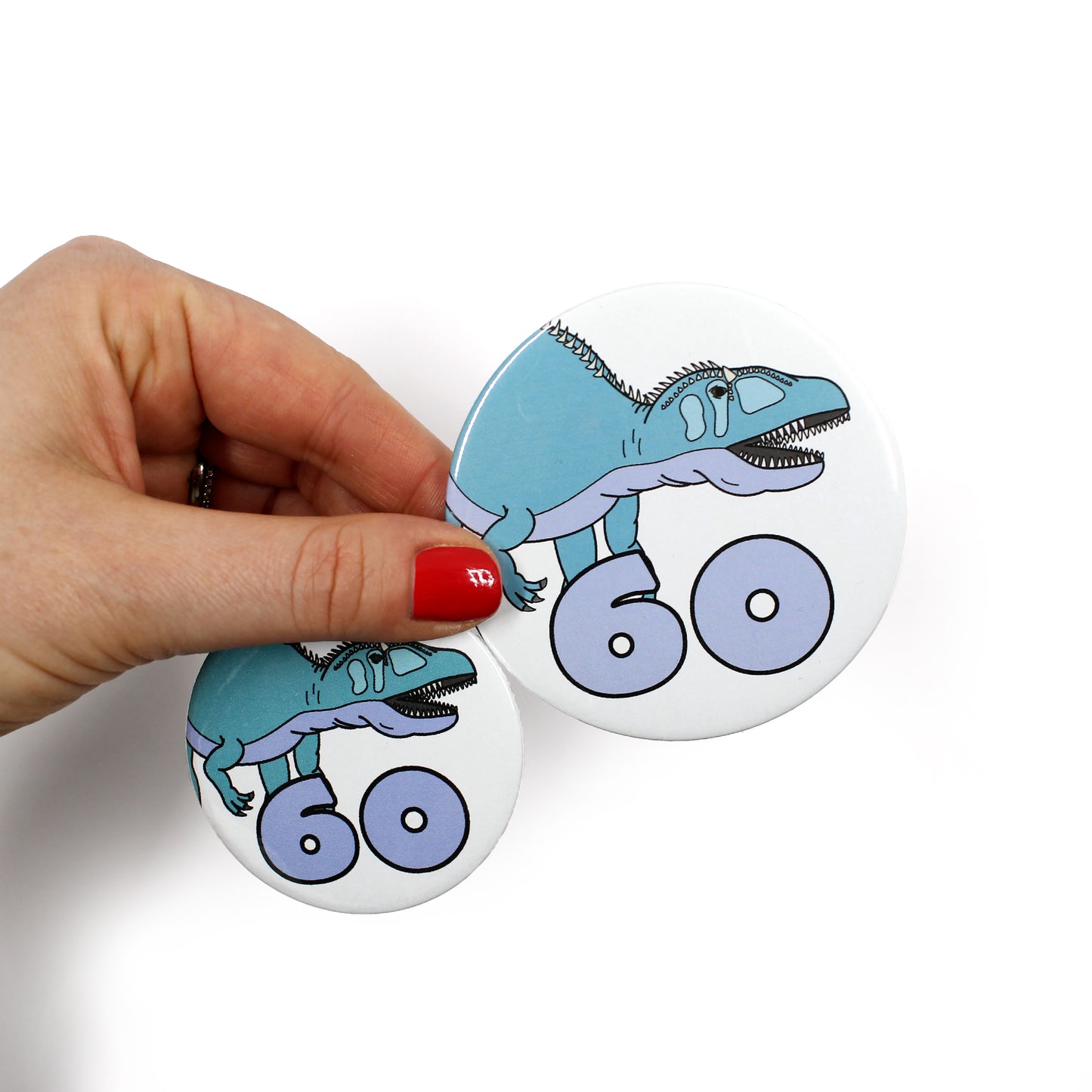 Number 60 Dinosaur Greeting badges