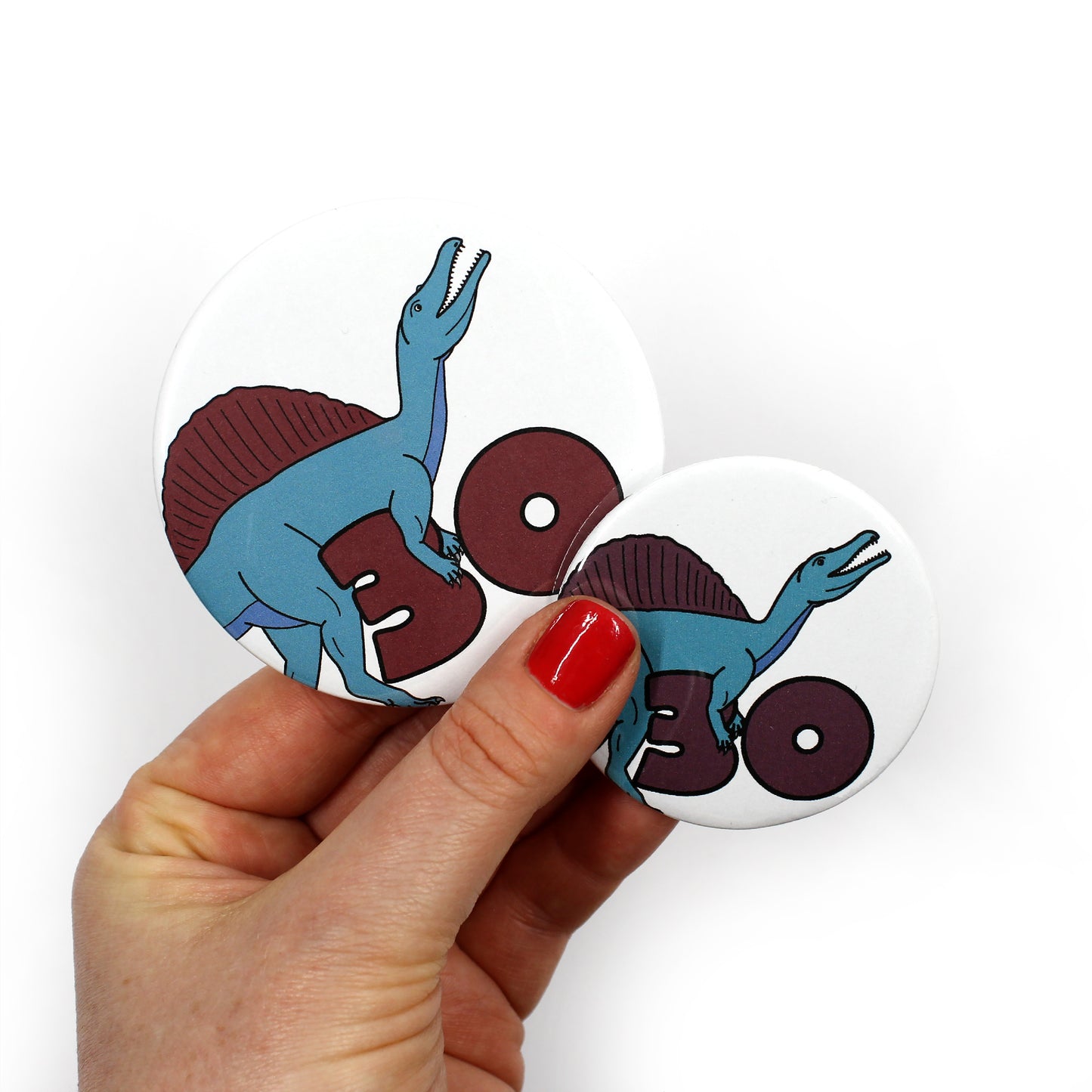 Number 30 Dinosaur Greeting badges