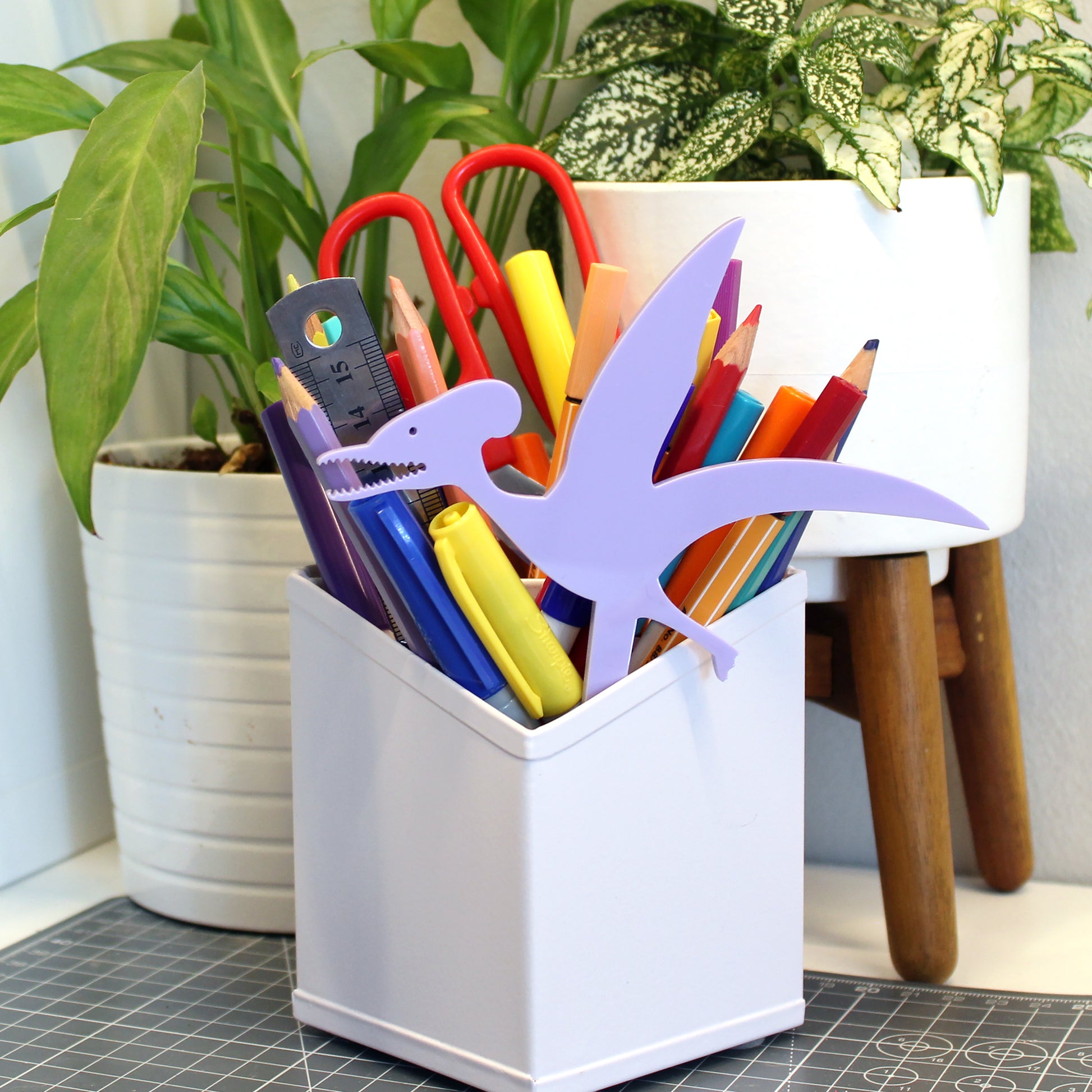 pastel purple Germanodactylus dinosaur plant decoration in pen pot