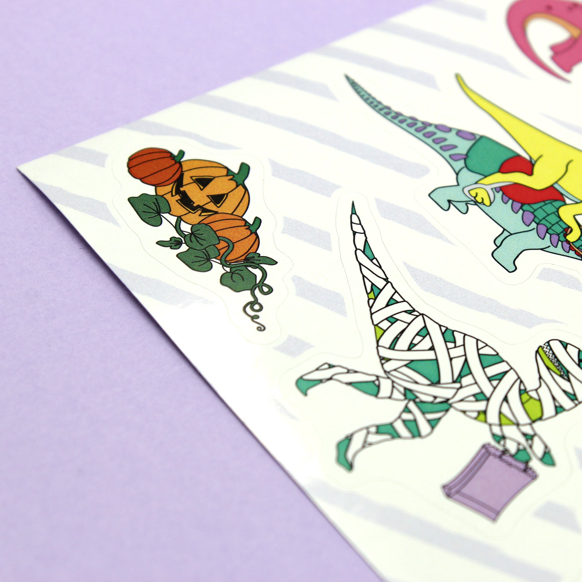 Halloween dinosaur sticker sheet close up