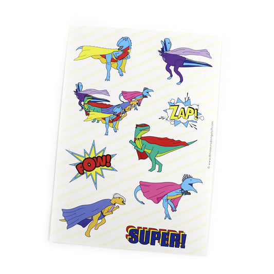 dinosaur superhero sticker sheet