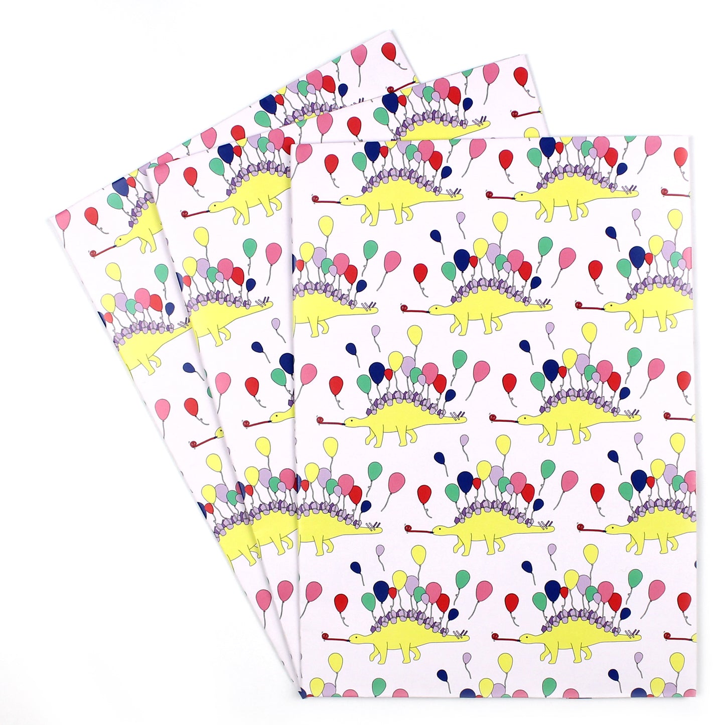3 sheets of Dinosaur Party Animal Wrapping Paper fanned out