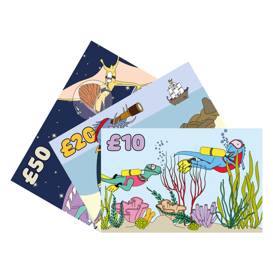 Illustrations of 3 gift cards fanned out