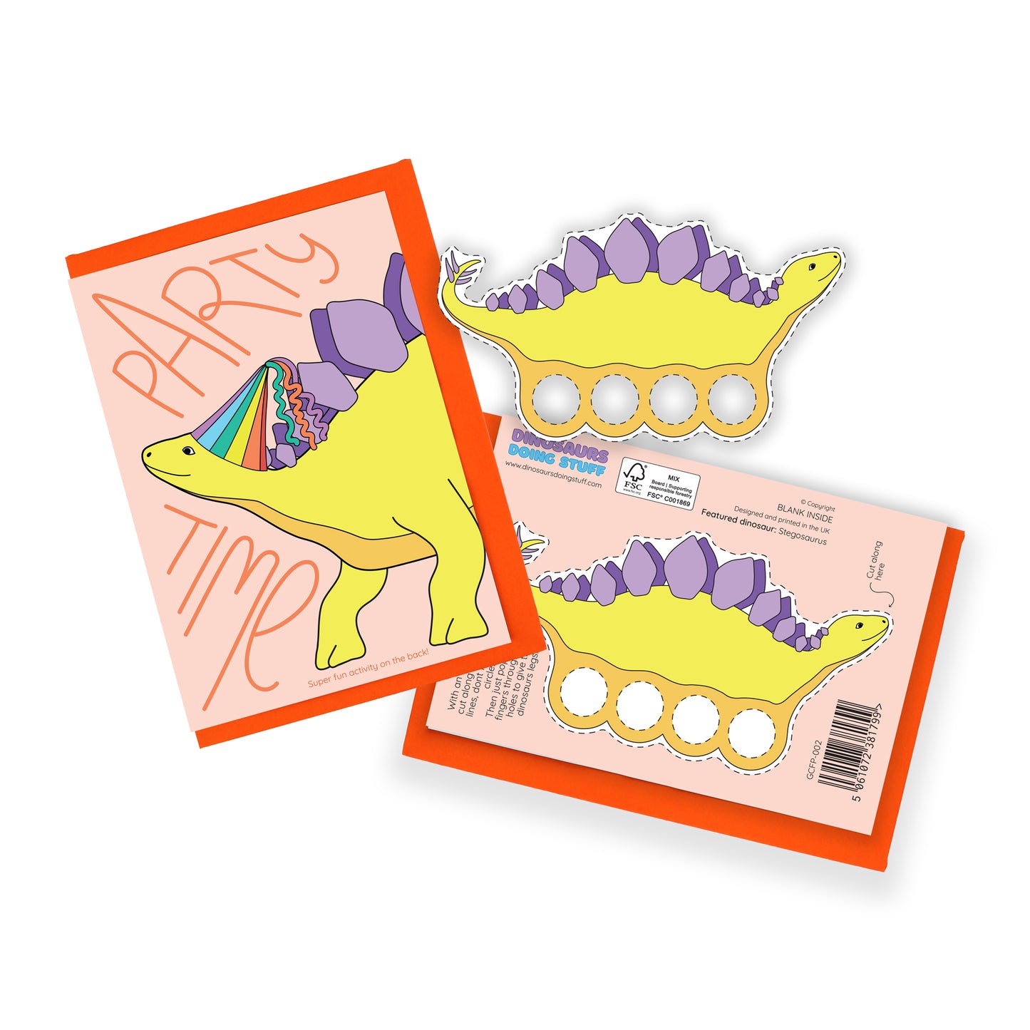 Party Time Dinosaur Finger Puppet Greeting Card