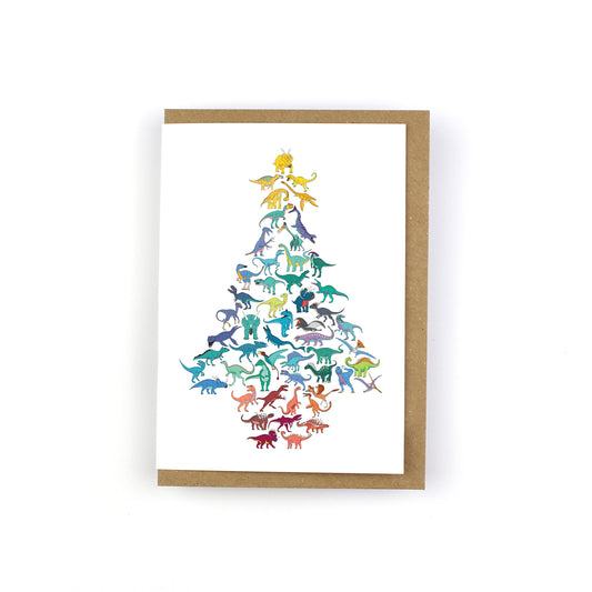 Scatter Tree Dinosaur Christmas Greeting Card