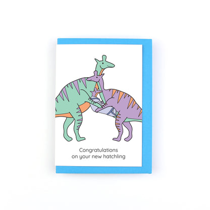 Congratulations On Your New Hatchling Dinosaur Greeting Card - More Colours Available