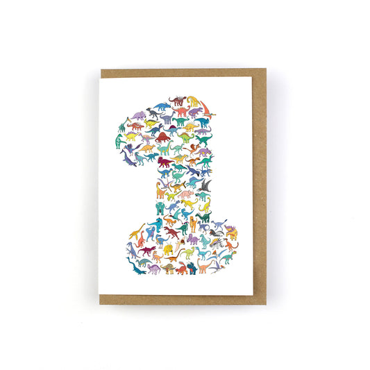 Number 01 Scatter Dinosaur Greeting Card